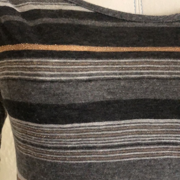 Three Dots Black Gray Metallic Stripe Top Shirt Medium Wool Blend - Picture 2 of 9